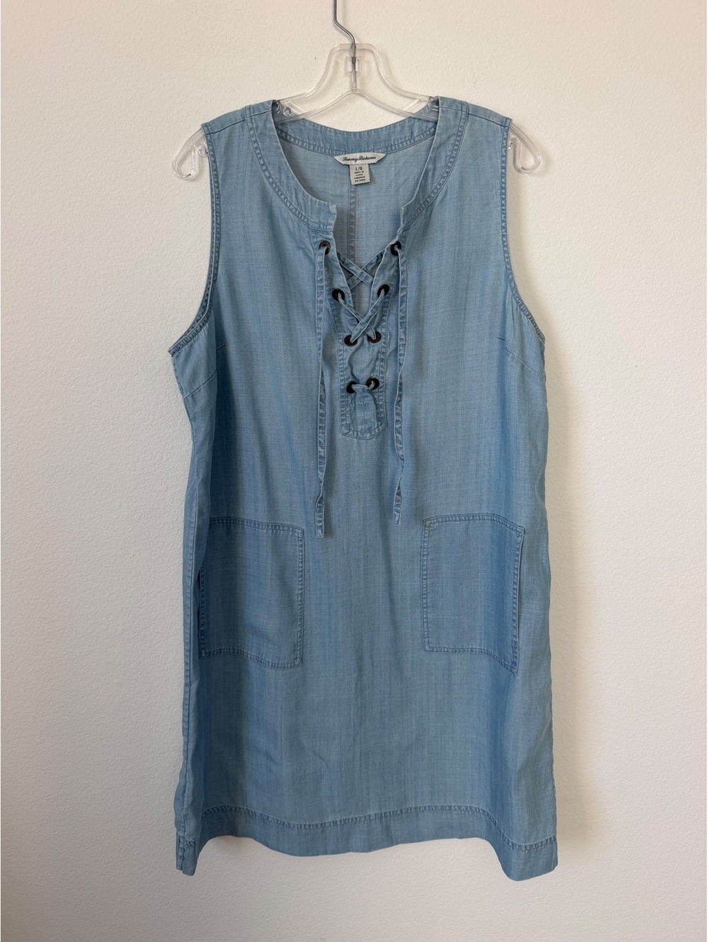 Tommy Bahama Sleeveless Lace-up V-Neck Pockets Resort Shift Dress Size L